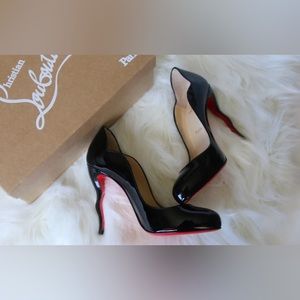 Christian Louboutin Wawy Dolly 100 Black Patent Wavy Heels Pumps Shoes 37 NEW